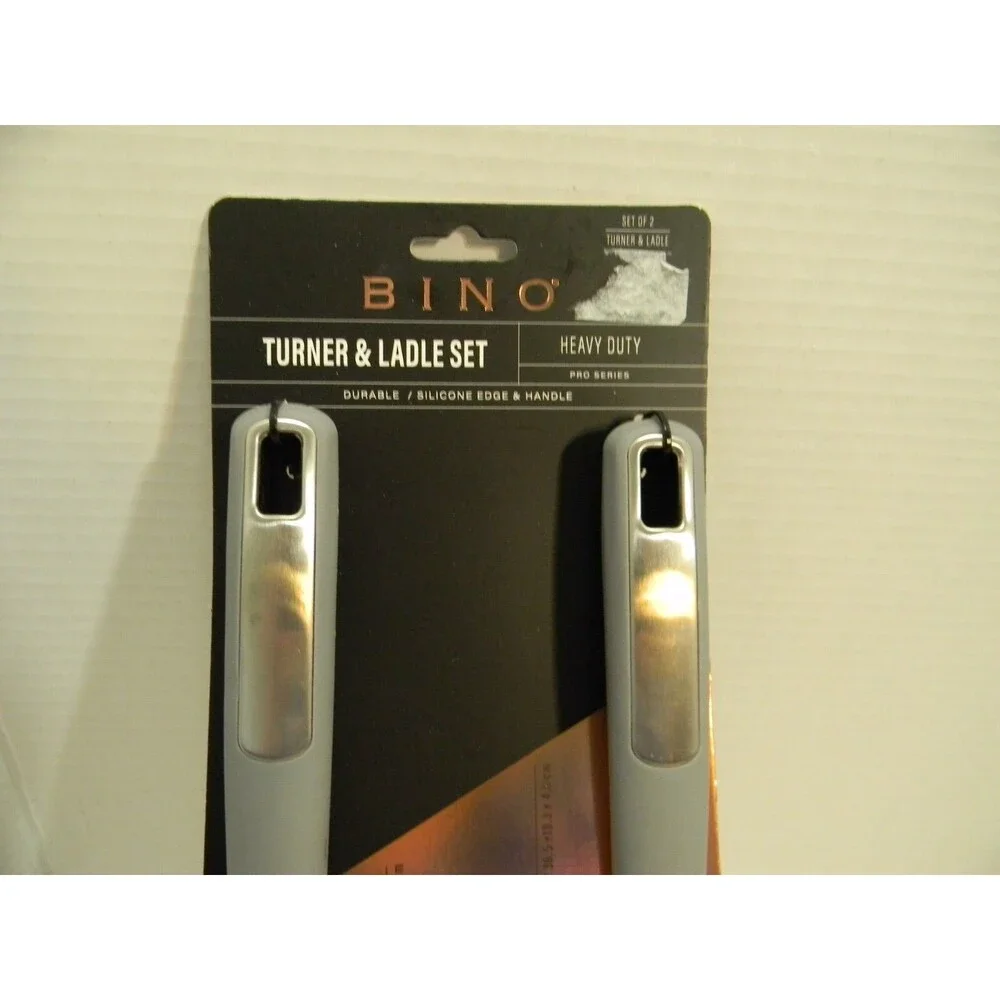 Bino Turner & Ladle Set Heavy Duty Spatula Silicone Edge & Handle Pro Series NWT